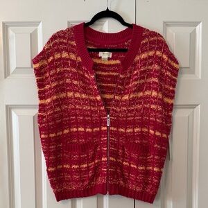 Anthropologie Red and Yellow Knit Cardigan